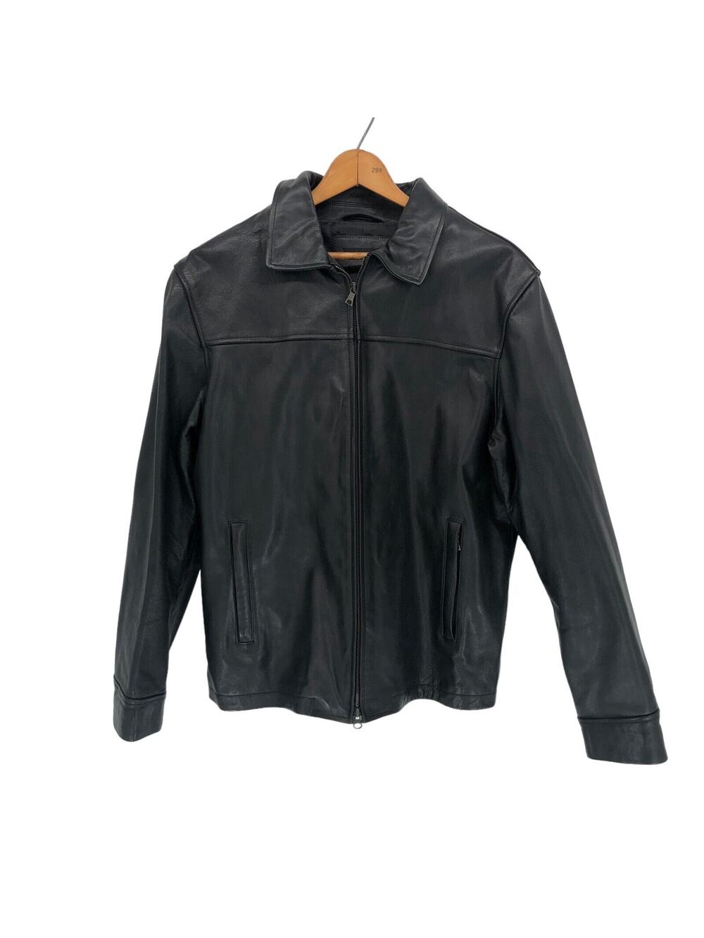 Banana Republic Black Genuine Leather Jacket Mens Large Vintage Y2K Full Zip EUC